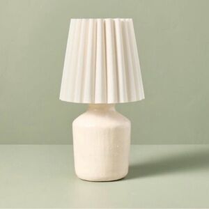 Rustic Ceramic Mini Kitchen Lamp with Pleated Plaid Shade Cream - Hearth & Hand